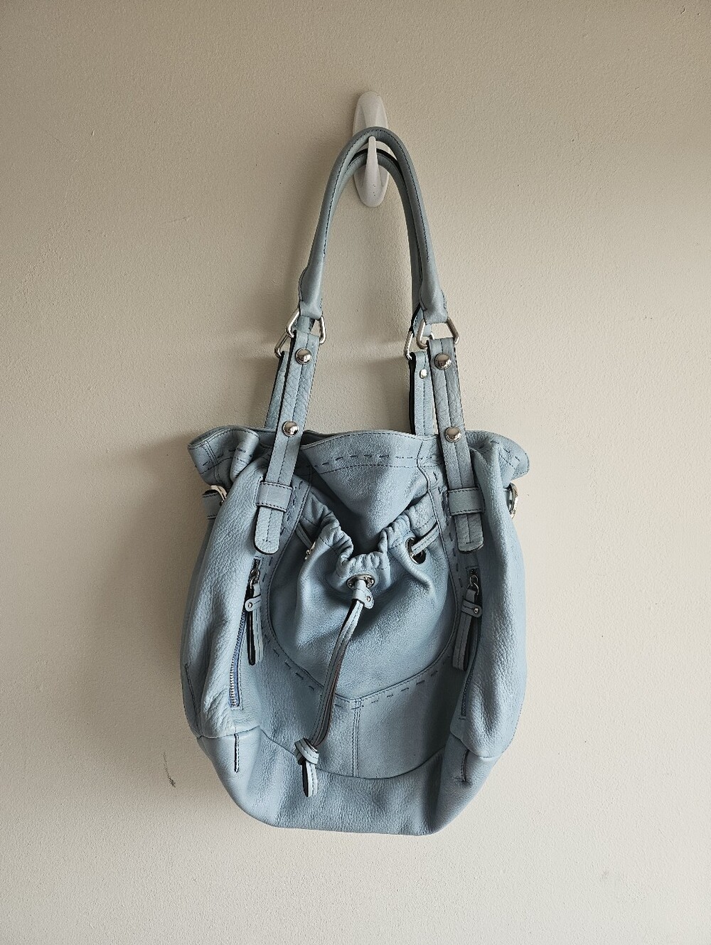 Baby Blue Leather Punk Satchel